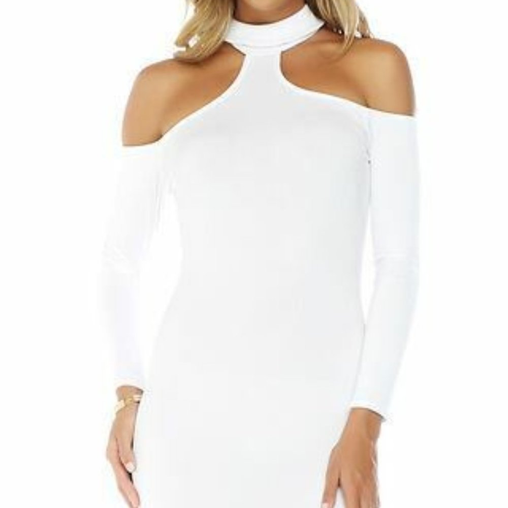 Forplay Upscale Long Sleeve Mock Cold Shoulder Mini Dress